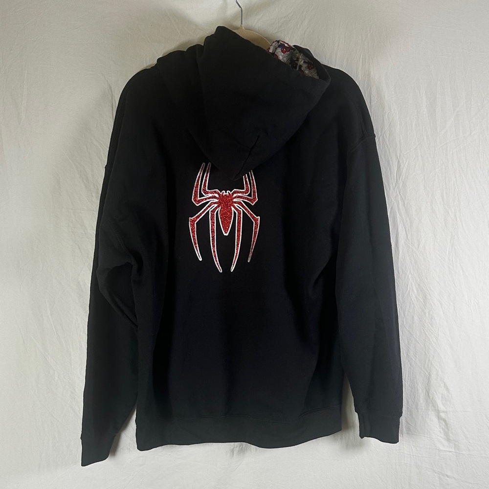 Gildan Black Pullover Hoodie with Red & Blue Spider Graphic - Picture 3 of 4